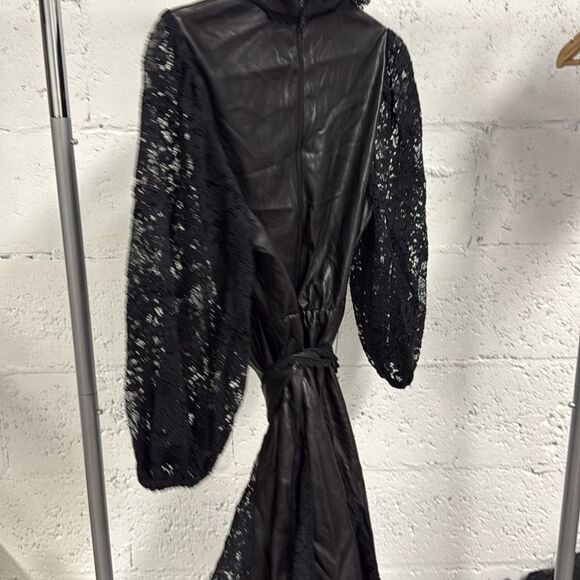 Alice + Olivia Blackl Tie Front Leather and Lace Long Sleeve Dress - Size 4 NWOT - Picture 3 of 5